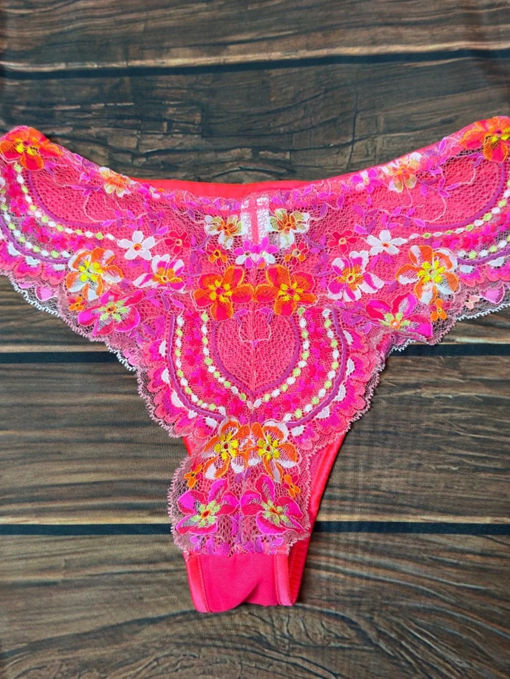 Vamp Pink Floral Embroidered Lace Underwire Sheer Bra & Panty Set 36DD Lingerie